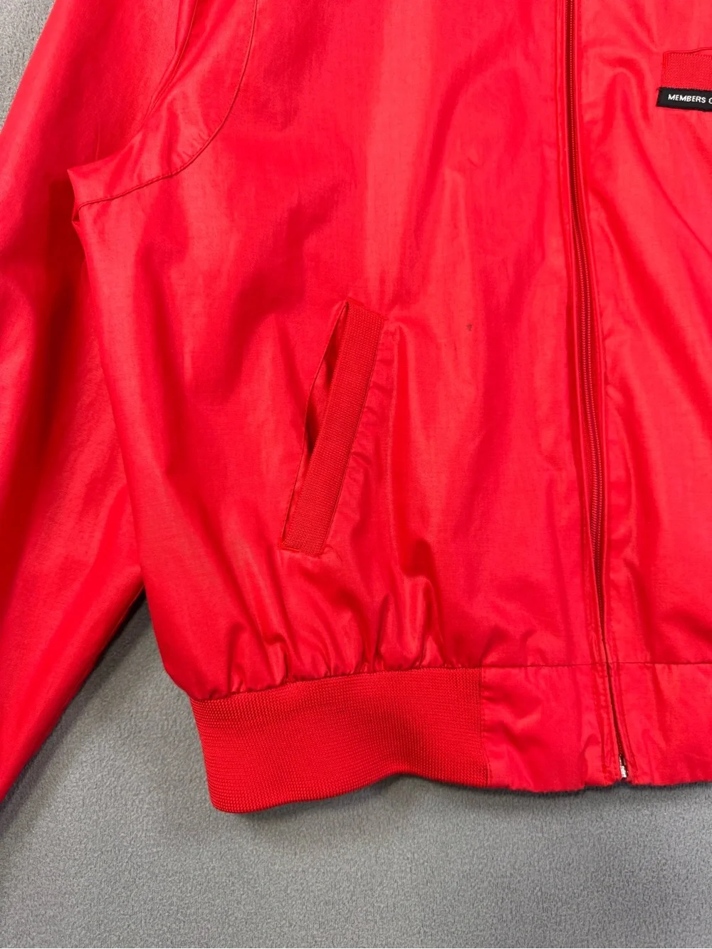 Vintage 80’s Members Only Jacket Red Racer Zip Bomber Made in Hong Kong, XL 44